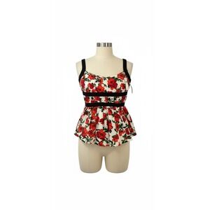 Maeve Anthropologie Ditali Open-Back Tank Top Women Size Medium Red Floral Poppy
